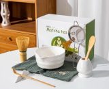 Handmade White Ceramic Matcha Tool Set with Elegant Silver Touch