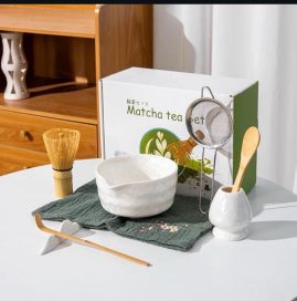 Handmade White Ceramic Matcha Tool Set with Elegant Silver Touch