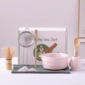 Handmade Purple Ceramic Matcha Tool Set with Elegant Silver Touch